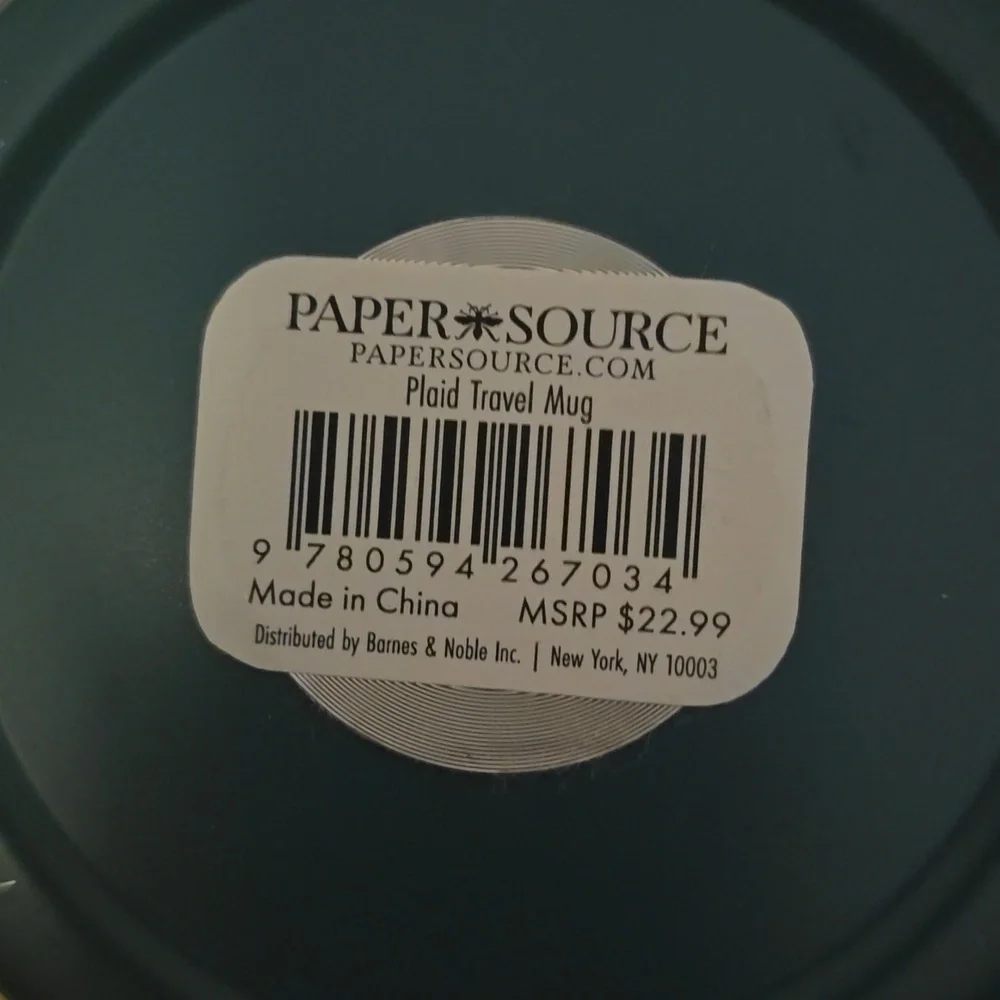 ❤️BUY 2 GET 1 FREE  Paper & Source Green and Blue Plaid Travel Mug, $22.99US